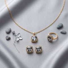 Sparkling Halo Crystal Jewelry Set | Necklace, Earrings & Ring Set | Elegant Bridal & Evening Statement Jewelry