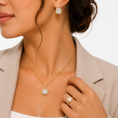 Sparkling Halo Crystal Jewelry Set | Necklace, Earrings & Ring Set | Elegant Bridal & Evening Statement Jewelry