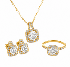 Sparkling Halo Crystal Jewelry Set | Necklace, Earrings & Ring Set | Elegant Bridal & Evening Statement Jewelry