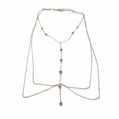 Elegant Rhinestone Layered Body Chain – Minimalist Crystal Chest & Waist Jewelry