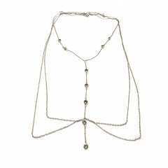Elegant Rhinestone Layered Body Chain – Minimalist Crystal Chest & Waist Jewelry