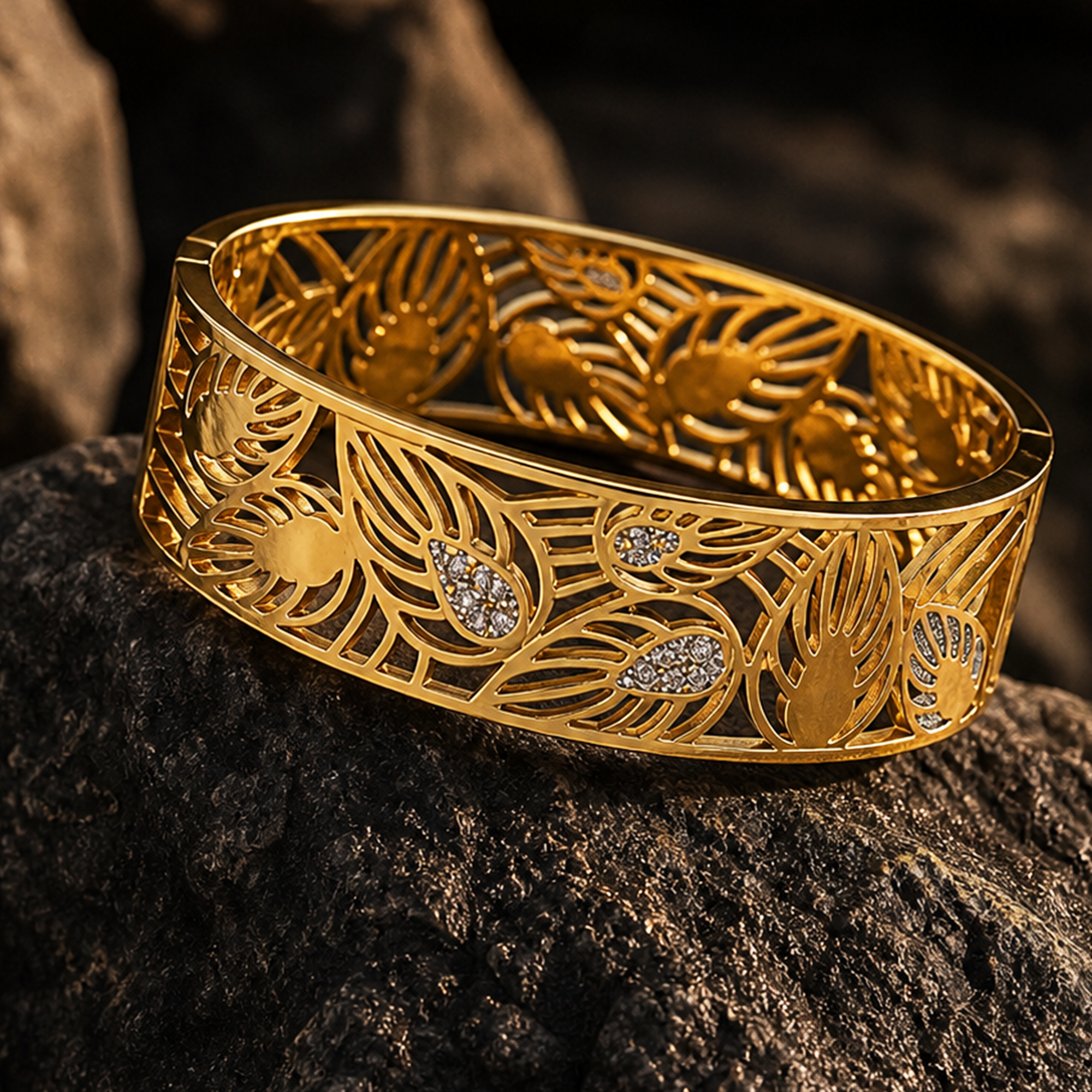 Tropical Palm Leaf Bangle | Intricate Cut-Out Botanical Statement Cuff | Exotic Summer Island Jewelry for Women