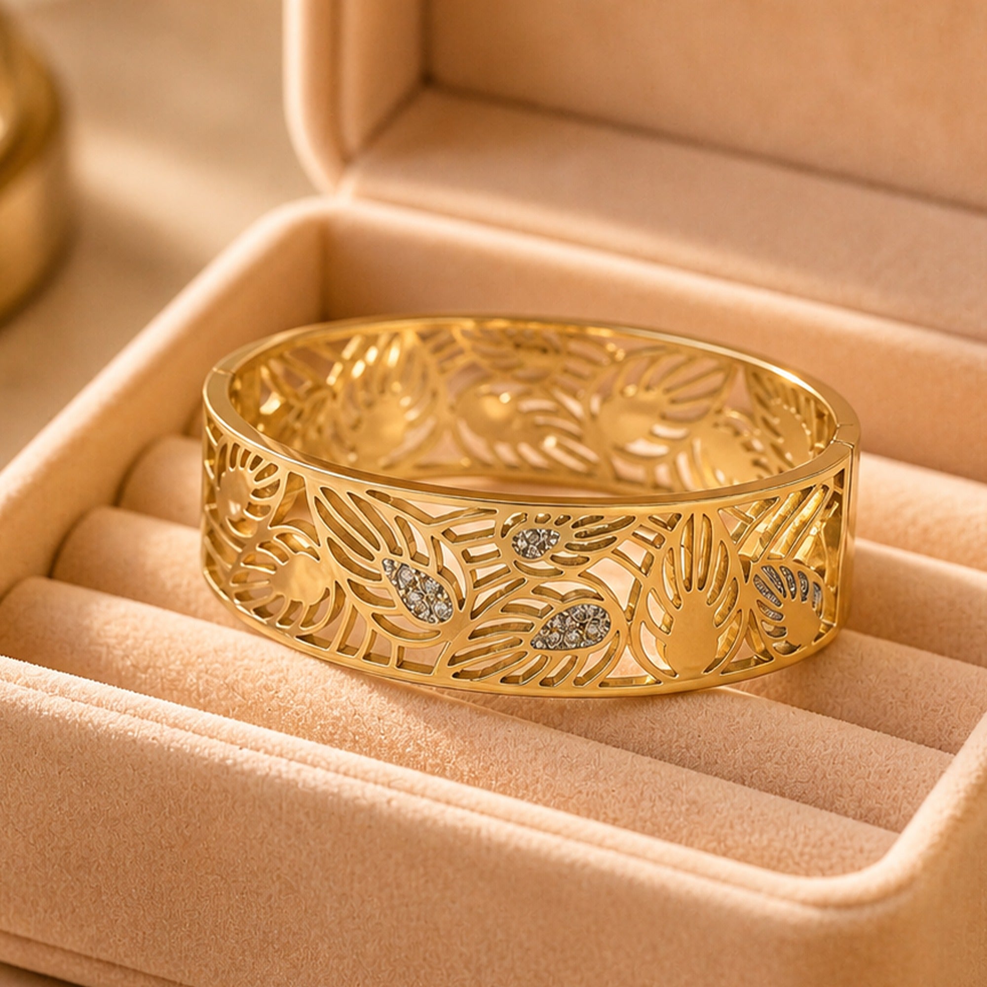 Tropical Palm Leaf Bangle | Intricate Cut-Out Botanical Statement Cuff | Exotic Summer Island Jewelry for Women