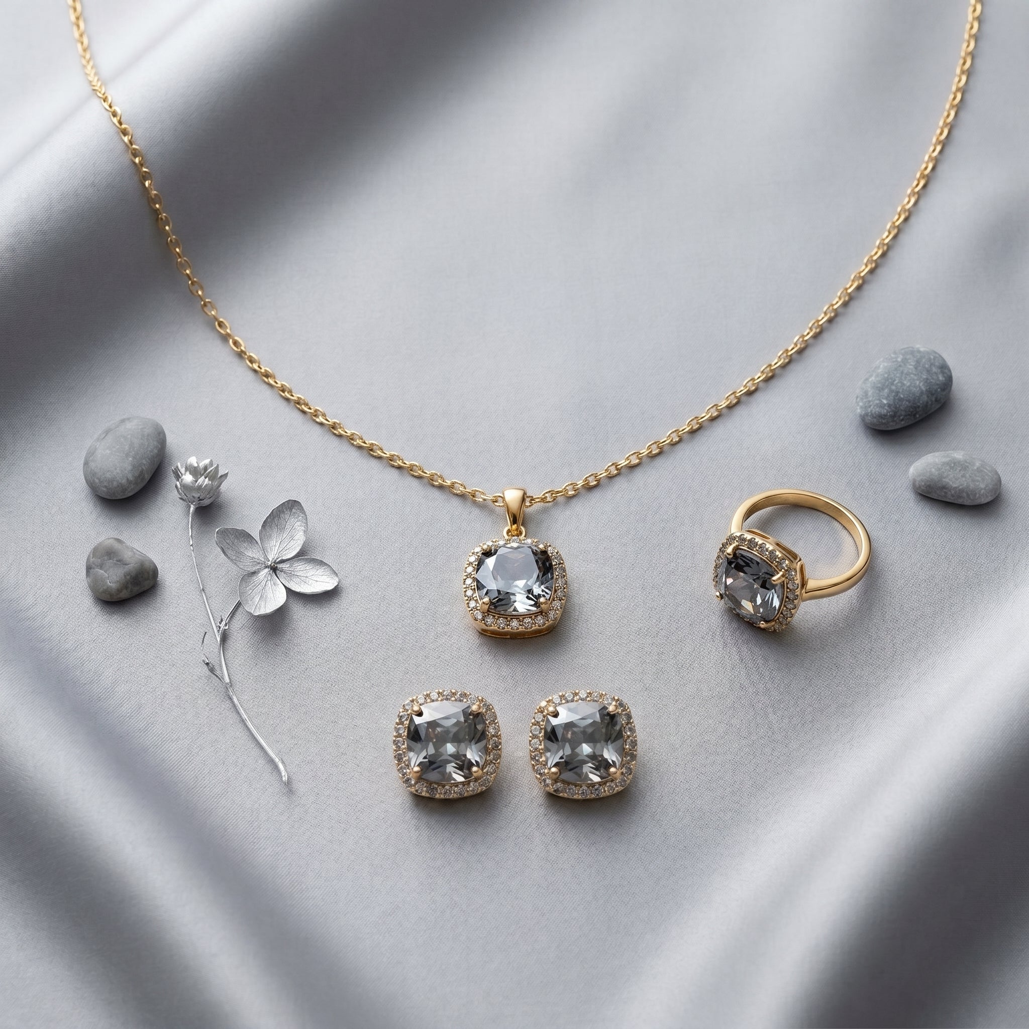 Sparkling Halo Crystal Jewelry Set |  Necklace, Earrings & Ring Set | Elegant Bridal & Evening Statement Jewelry