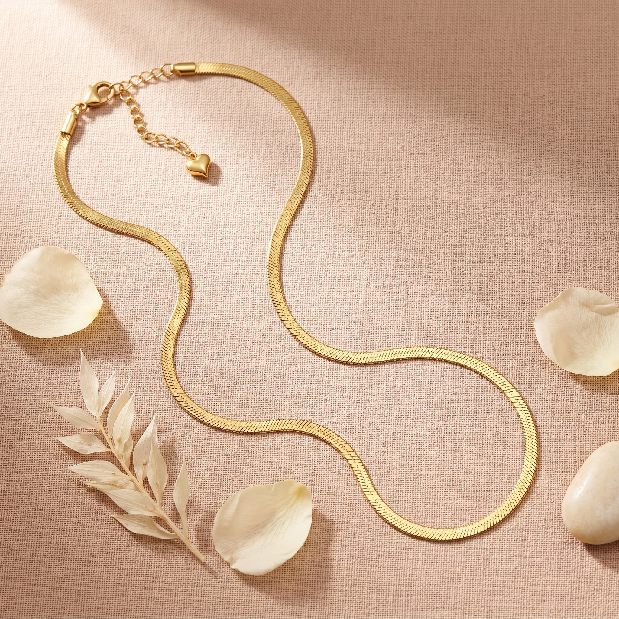 Elegant Gold Flat Herringbone Chain Necklace