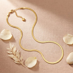 Elegant Gold Flat Herringbone Chain Necklace