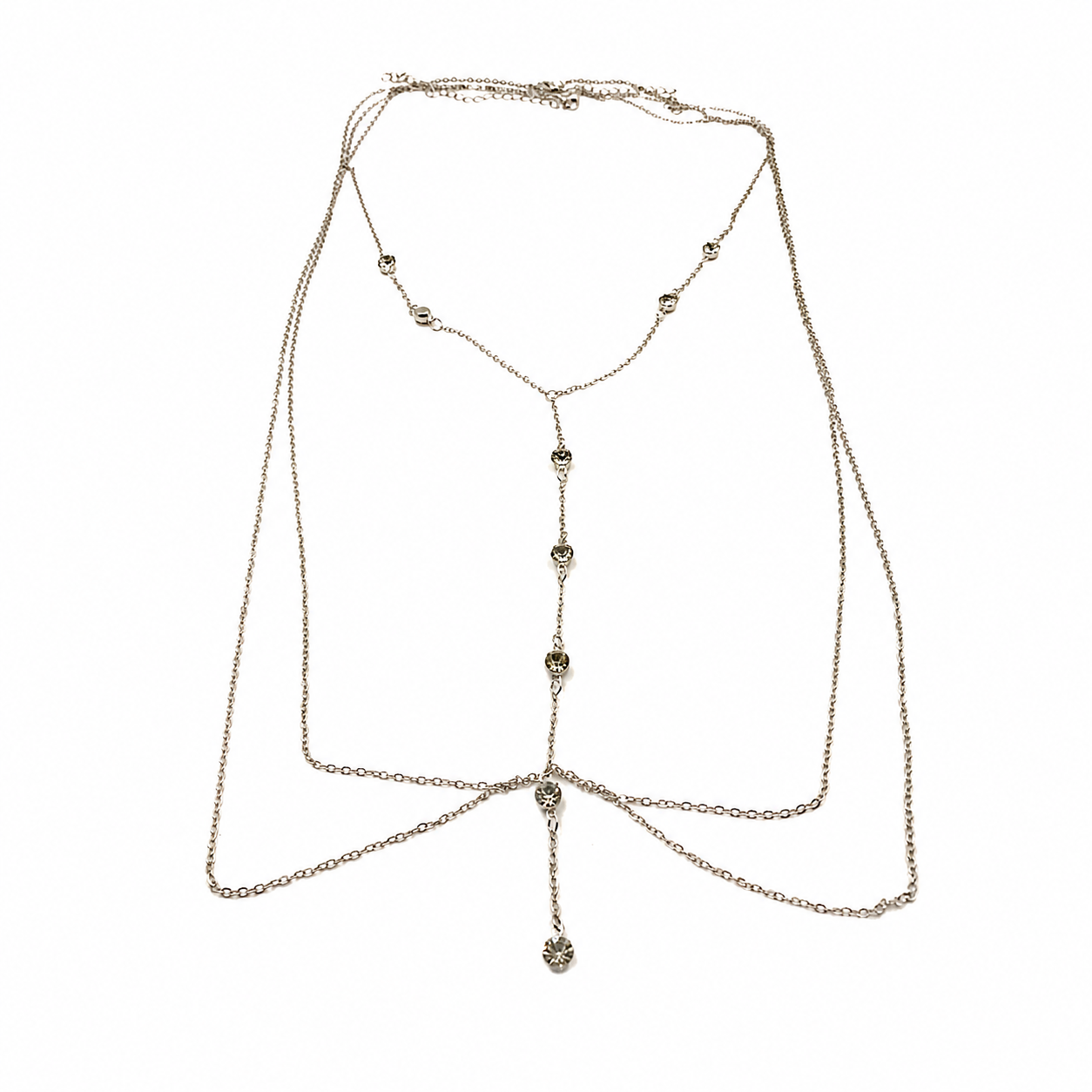 Elegant Rhinestone Layered Body Chain – Minimalist Crystal Chest & Waist Jewelry