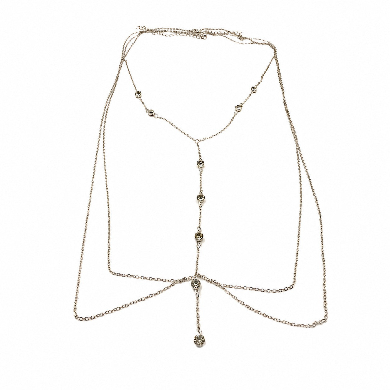 Elegant Rhinestone Layered Body Chain – Minimalist Crystal Chest & Waist Jewelry