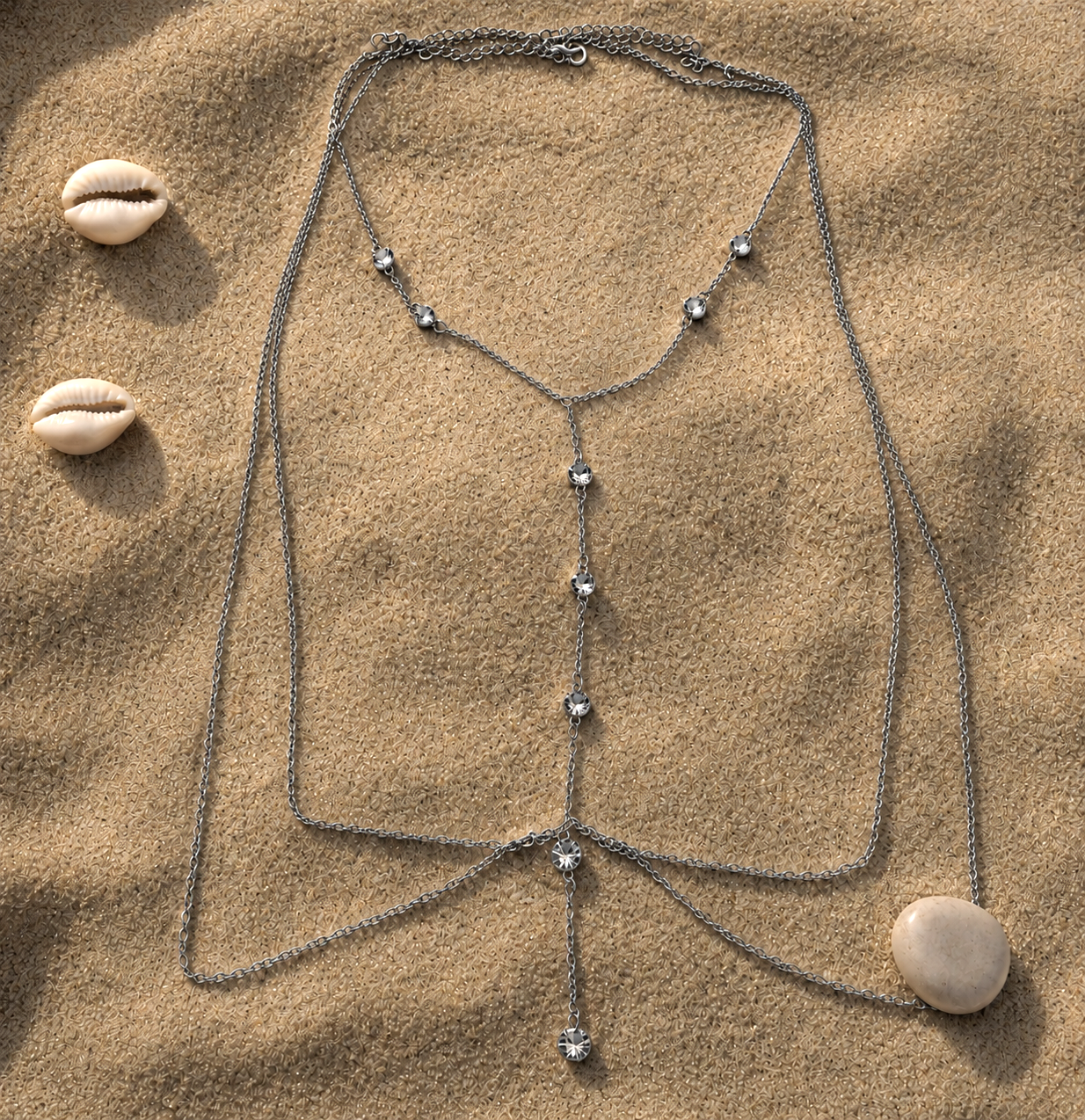 Elegant Rhinestone Layered Body Chain – Minimalist Crystal Chest & Waist Jewelry