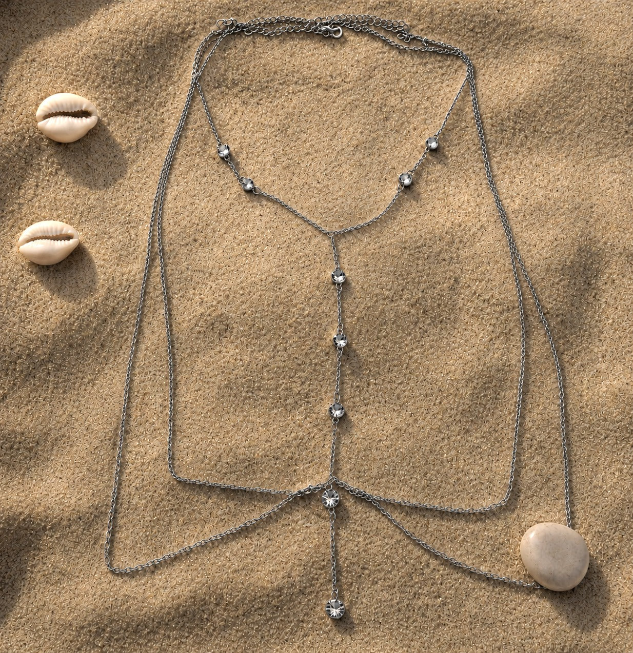Elegant Rhinestone Layered Body Chain – Minimalist Crystal Chest & Waist Jewelry